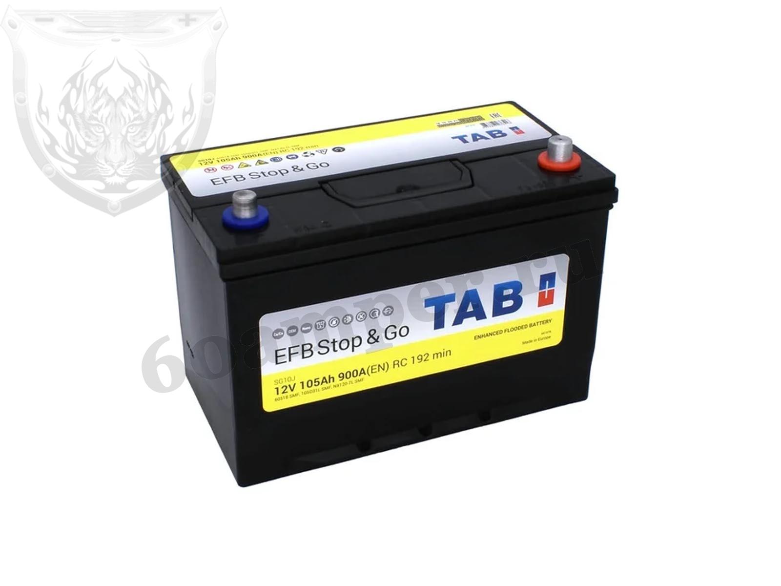 Изображение Аккумулятор TAB 105 А*ч Обратный Азия Нижнее крепление EFB Stop&Go JIS : №1