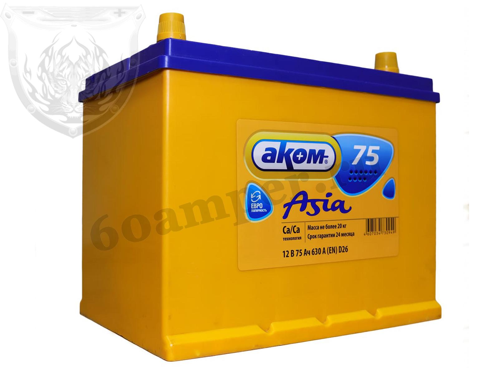 Изображение Аккумулятор АКОМ 75 А*ч Обратный Азия STANDART : №1