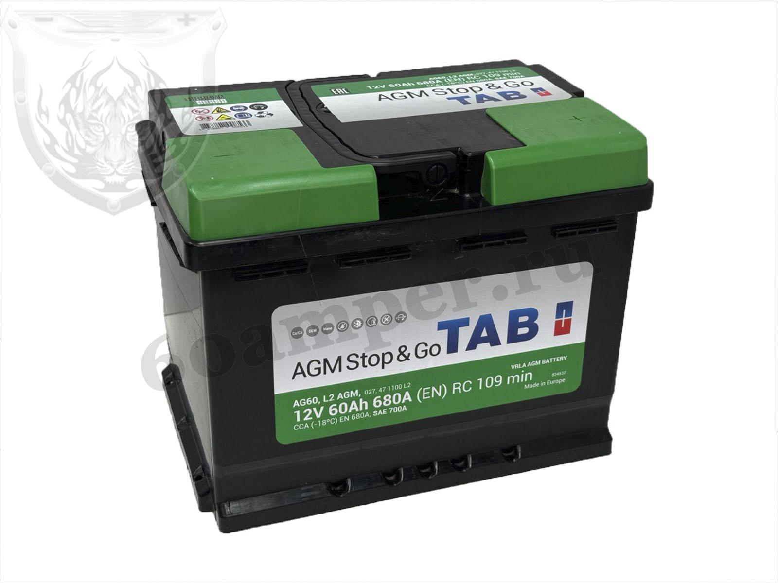 Изображение Аккумулятор TAB 60 А*ч Обратный AGM Eco Dry : №1