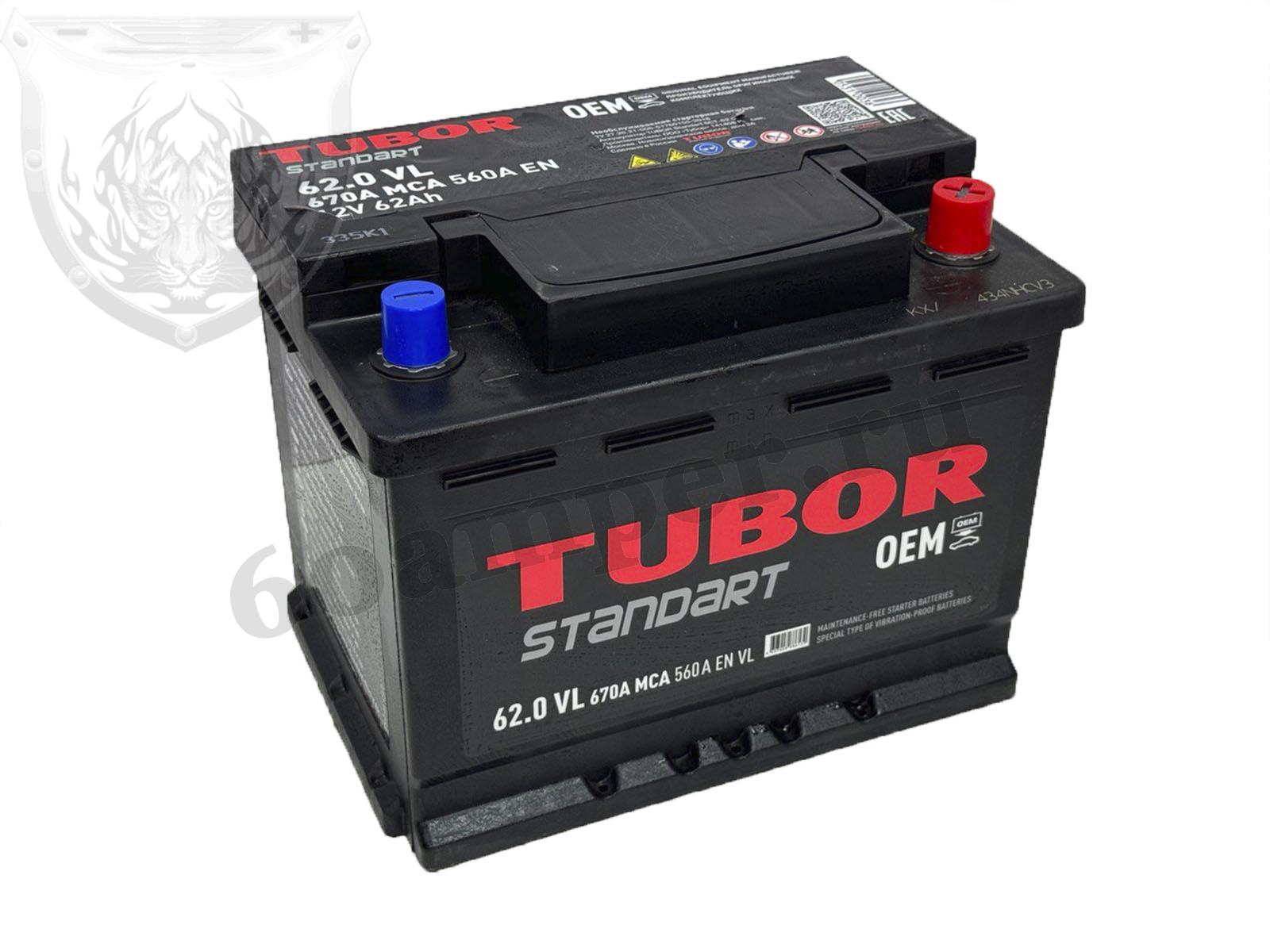 Изображение Аккумулятор TUBOR 62 А*ч Обратный STANDART : №1