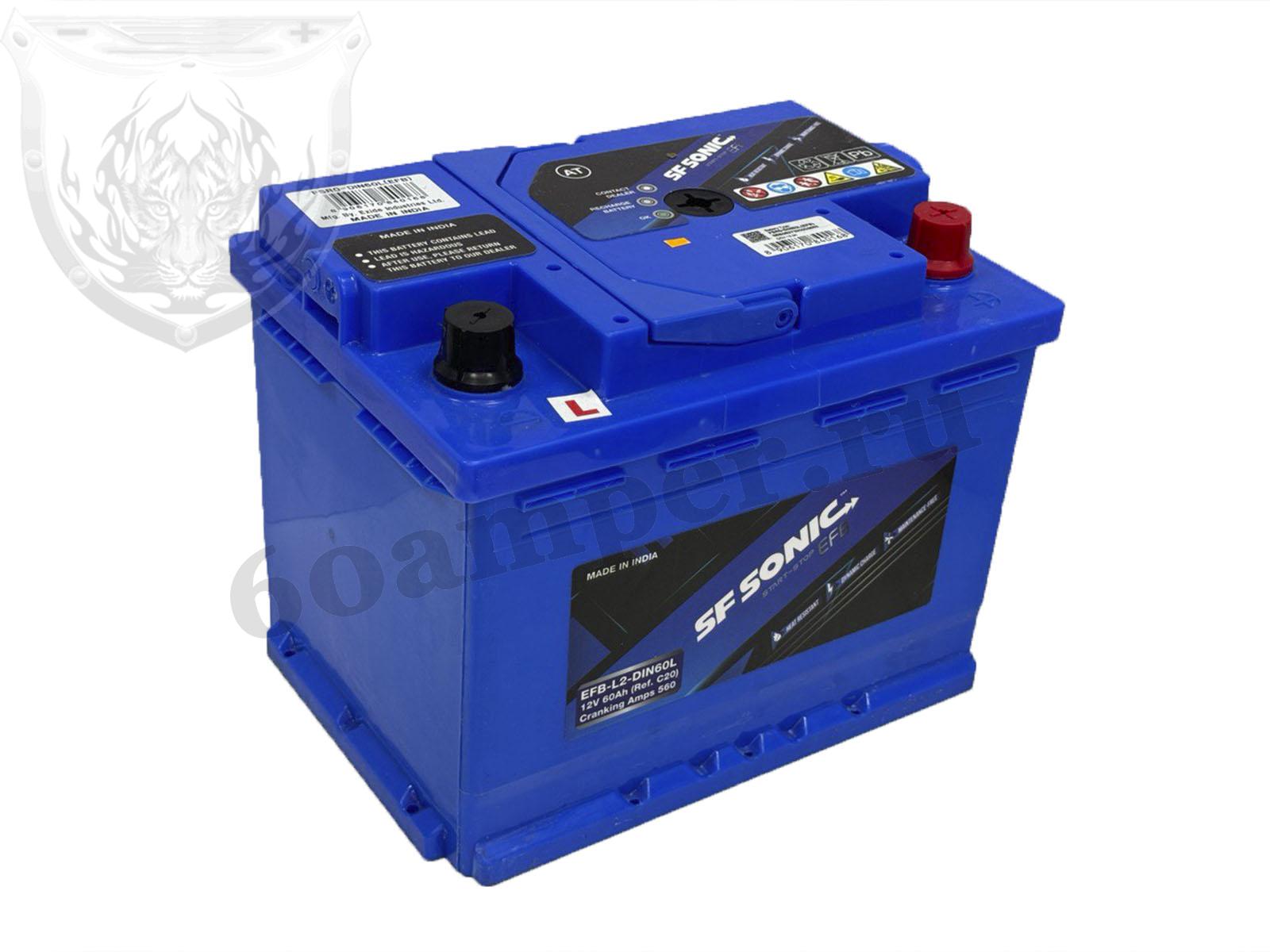 Изображение Аккумулятор SONIC 60 А*ч Обратный EFB : №1